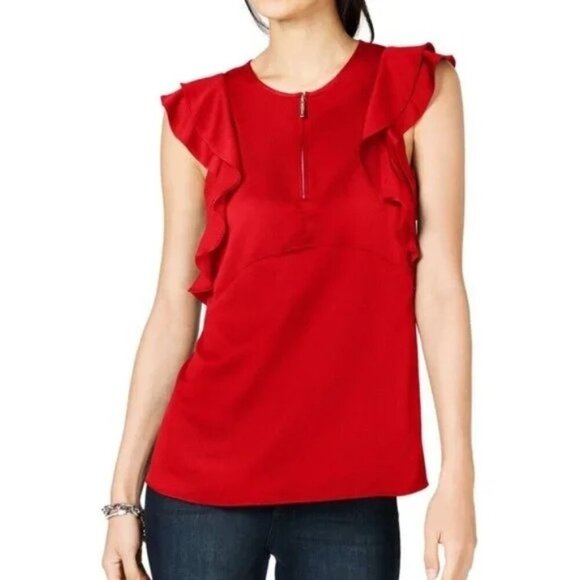 Michael Kors Tops - Michael Kors Red Satin Ruffle Blouse